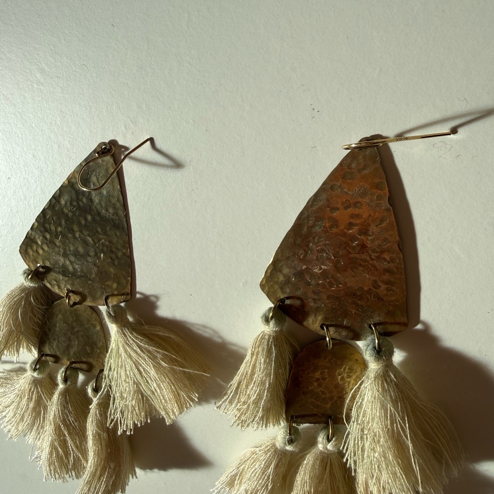 Boho Gold and Cream Tassel Earrings - Picture 4 of 4